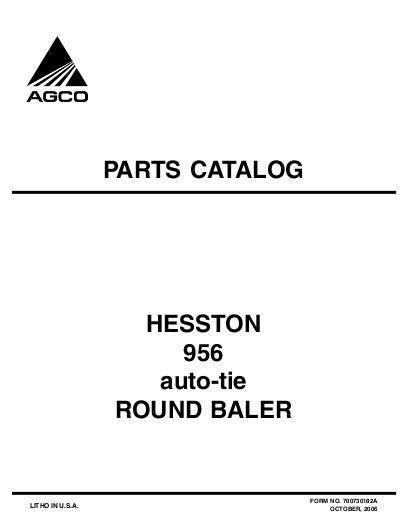 AGCO 956 Round Baler (Auto-Tie) Parts Book 700730182A English