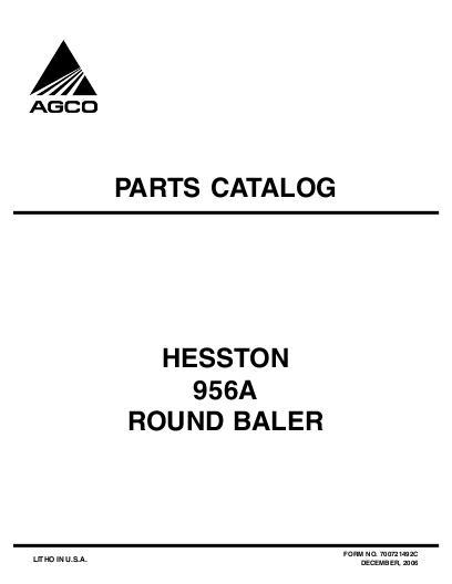 AGCO 956A Round Baler (Auto Cycle) Parts Book 700721492C English