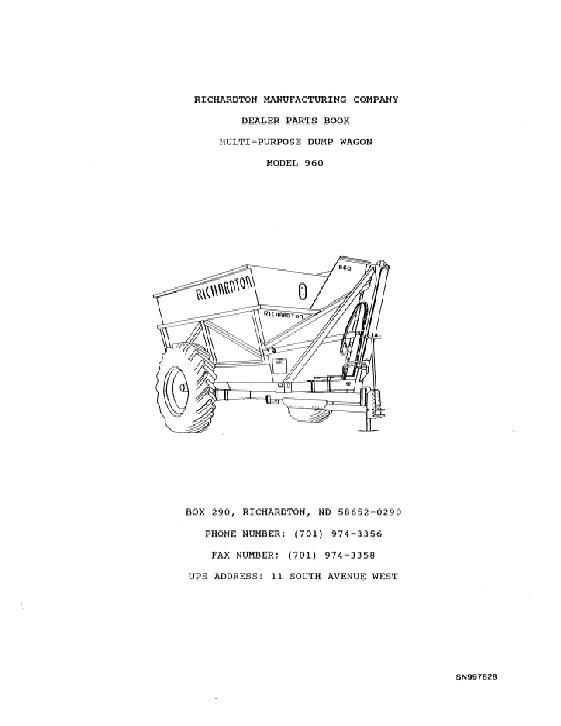 AGCO 960 Richardton Dump Wagon Parts Book SN997828 English