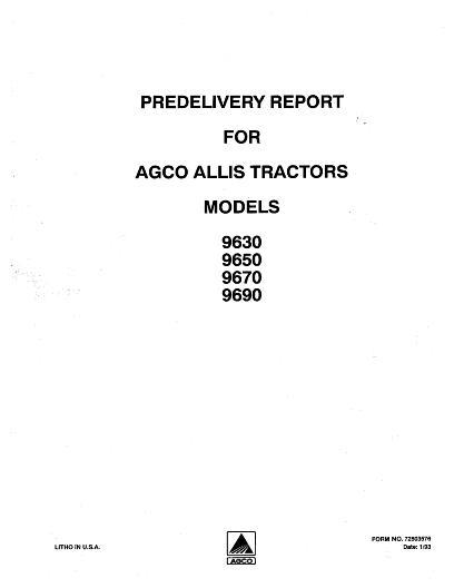 AGCO 9630 9650 9670 9690 Tractor (predelivery report) Operator Manual 72503576 English