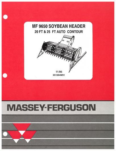 AGCO 9650 Soybean Header (20 ft 25 ft, Auto Contour) Parts Book 651684M91 English