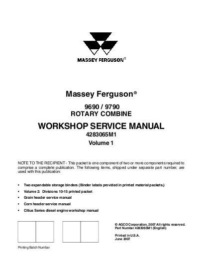 AGCO 9690 9790 Combine (packet) Vol 1 & 2 Service Manual 4283065M1 English