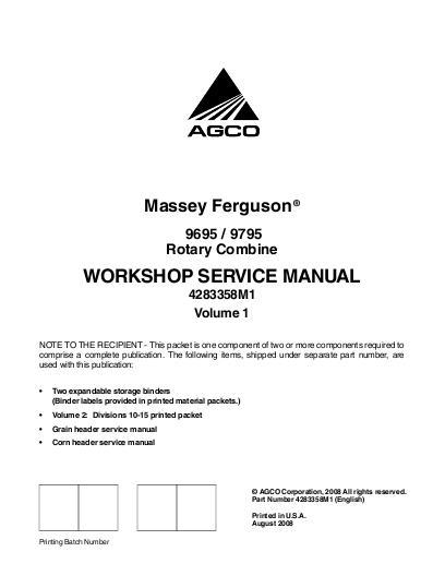 AGCO 9695 9795 Combine (packet) Service Manual 4283358M1 English