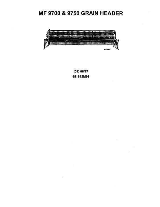 AGCO 9700 9750 Grain Header Parts Book 651612M96 English