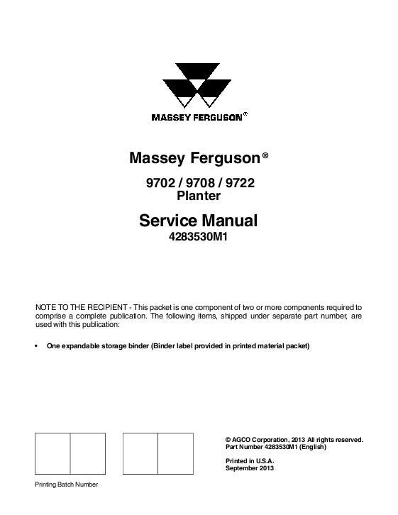 AGCO 9702 9708 9722 Planter (packet) Service Manual 4283530M1 English