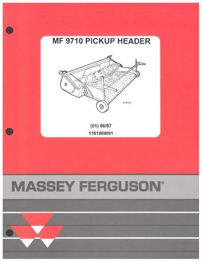 AGCO 9710 Pickup Header (prior sn W25101) Parts Book 116186W91 English