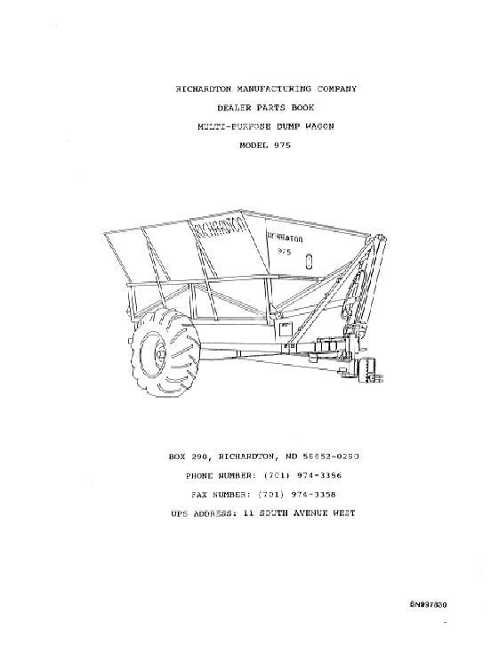 AGCO 975 Richardton Dump Wagon Parts Book SN997830 English