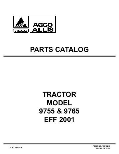 AGCO 9755 9765 Tractor (eff 2001) Parts Book 79019248 English