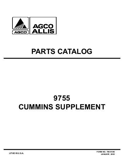 AGCO 9755 Tractor (Cummins supplement) Parts Book 79021596 English