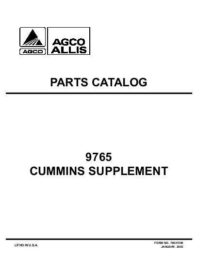 AGCO 9765 Tractor (Cummins supplement) Parts Book 79021598 English