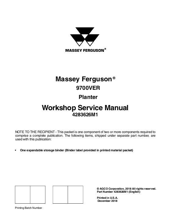 AGCO 9772VER 9792VER 9776VER Planter (packet) Service Manual 4283626M1 English
