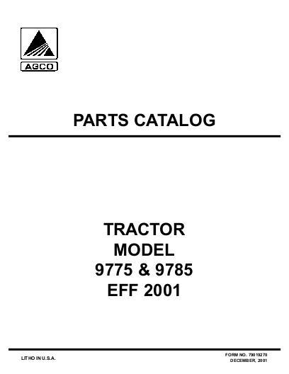 AGCO 9775 9785 Tractor (eff 2001) Parts Book 79019270 English