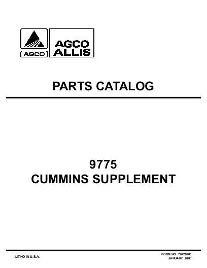 AGCO 9775 Tractor (Cummins supplement) Parts Book 79021600 English