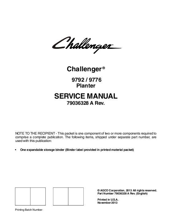 AGCO 9776 9792 Planter (packet) Service Manual 79036328A English