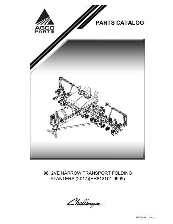 AGCO 9812VE Planter (vacuum seed meters, electric drive) Parts Book 652058NAA English