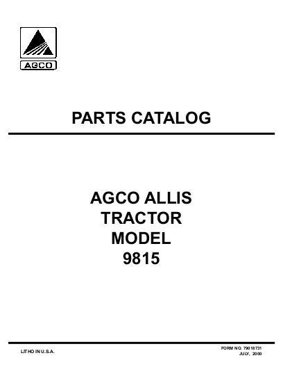 AGCO 9815 Tractor Parts Book 79018731 English