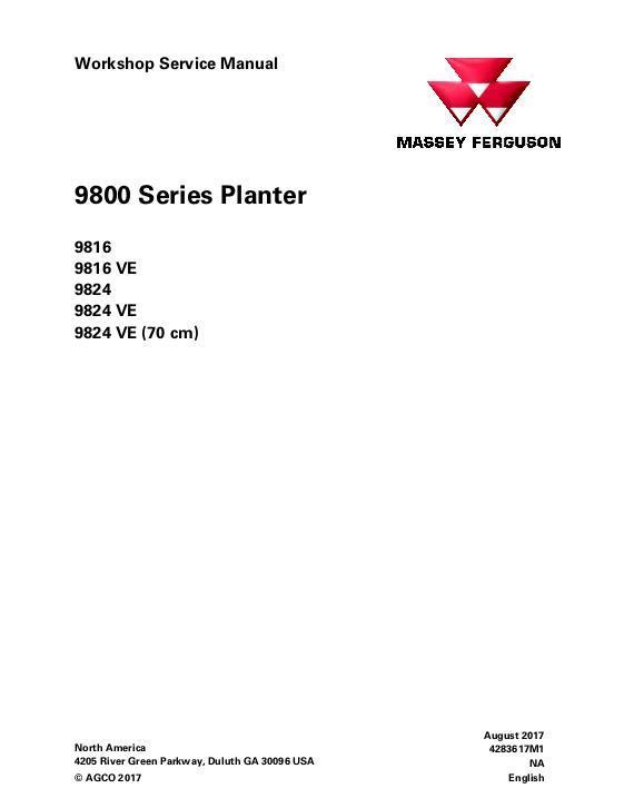 AGCO 9816 9824 9816VE 9824VE Planter (packet) Service Manual 4283617M1 English