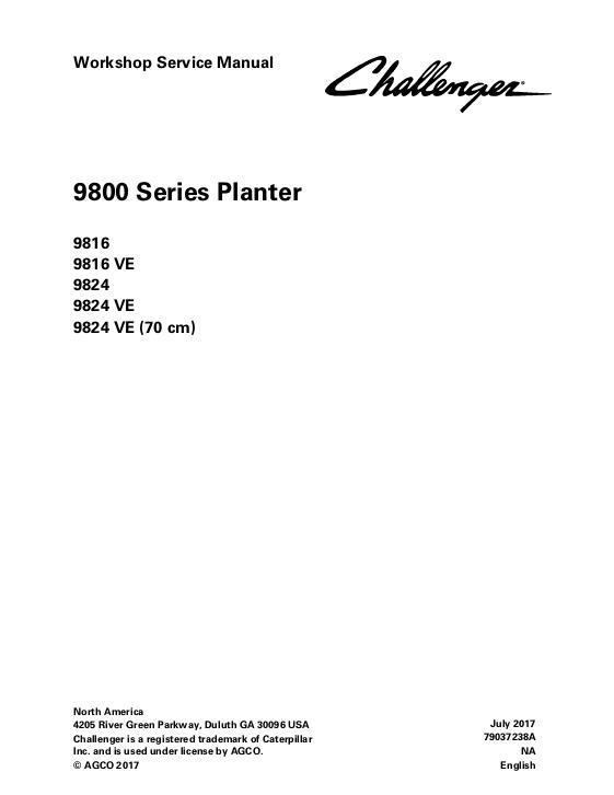 AGCO 9816 9824 9816VE 9824VE Planter (packet) Service Manual 79037238A English