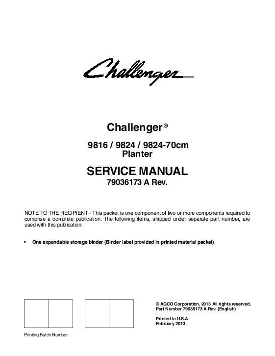 AGCO 9816 9824 9824-70 Planter (packet) Service Manual 79036173A English