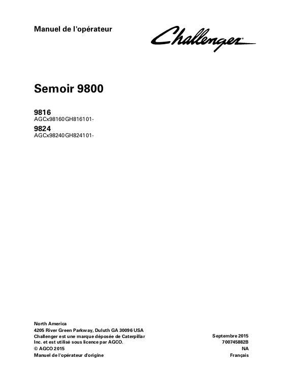 AGCO 9816 9824 Planter Operator Manual 700745882B French 1 AGCO 9816 9824 Planter Operator Manual 700745882B French