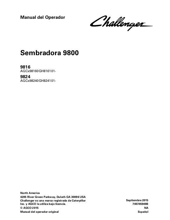 AGCO 9816 9824 Planter Operator Manual 700745949B Spanish