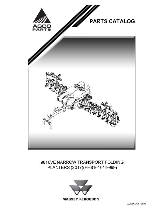 AGCO 9816VE Planter (vacuum seed meters, electric drive) Parts Book 652059NAA English