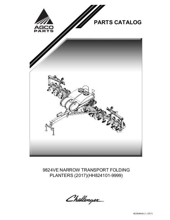 AGCO 9824VE Planter (2017, sn HH824101 to HH824999) Parts Book 652094NAA English