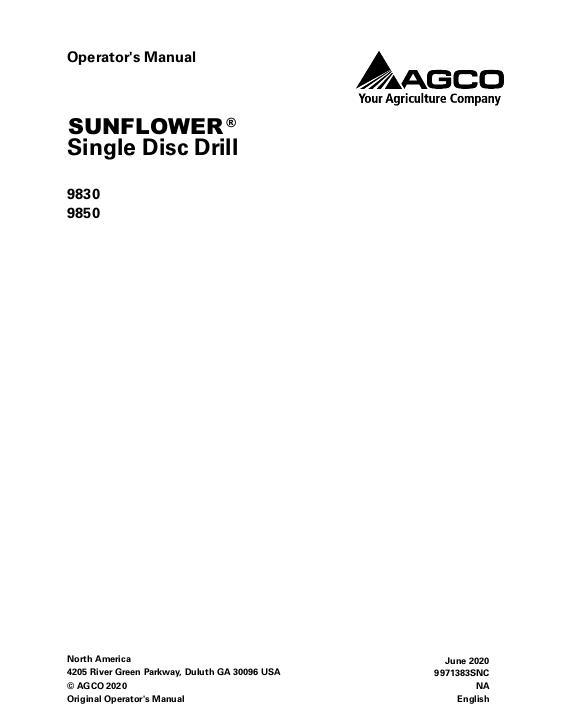 AGCO 9830 9850 Grain Drill (single disc) Operator Manual 9971383SNC English 1 AGCO 9830 9850 Grain Drill (single disc) Operator Manual 9971383SNC English