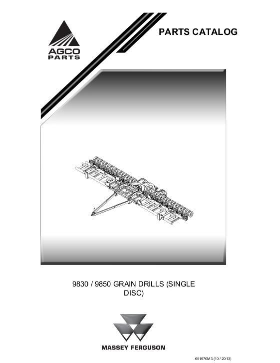 AGCO 9830 9850 Grain Drill (single disc) Parts Book 651970M3 English