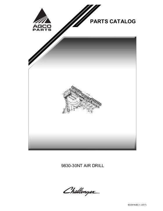 AGCO 9830 NT Grain Drill (narrow transport, 30ft) Parts Book 652041NAB English