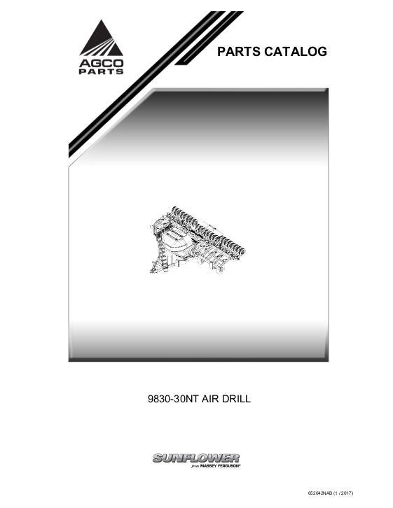 AGCO 9830 NT Grain Drill (narrow transport, 30ft) Parts Book 652042NAB English