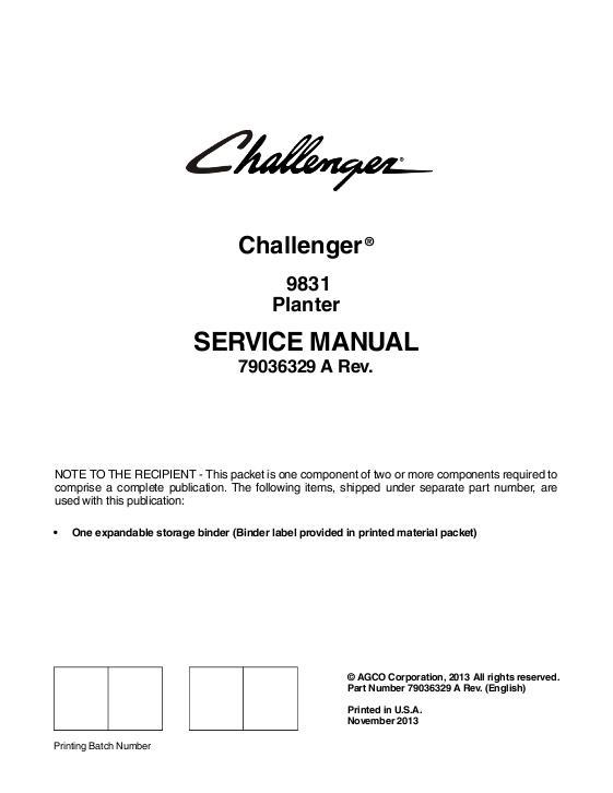AGCO 9831 Planter (packet) Service Manual 79036329A English