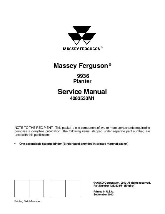 AGCO 9836 Planter (packet) Service Manual 4283533M1 English