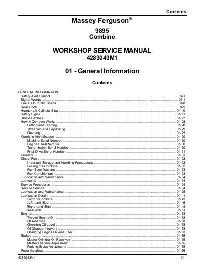 AGCO 9895 Combine (eff sn 'HSC'-'HTC', 2007-08) Vol. 1 (packet) Service Manual 4283043M1 English