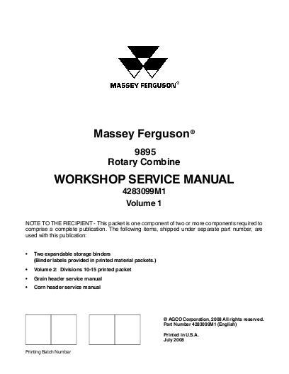 AGCO 9895 Combine (eff sn 'HUC', 2009) (packet) Service Manual 4283099M1 English