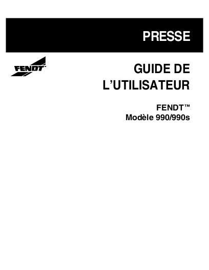 AGCO 990 990S Baler (CE) Operator Manual 700730627C French 1 AGCO 990 990S Baler (CE) Operator Manual 700730627C French