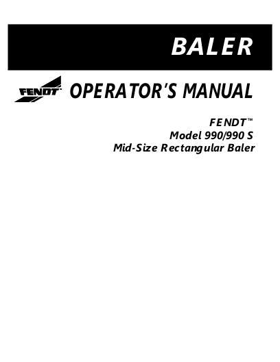 AGCO 990 990S Baler (sn 'HR' & prior) Operator Manual 700723534C English 1 AGCO 990 990S Baler (sn 'HR' & prior) Operator Manual 700723534C English