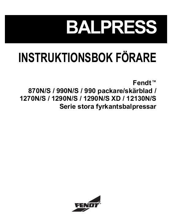 AGCO 990 Packer Cutter 1290N S XD Big Square Baler Operator Manual 79035454D Swedish 1 AGCO 990 Packer Cutter 1290N S XD Big Square Baler Operator Manual 79035454D Swedish