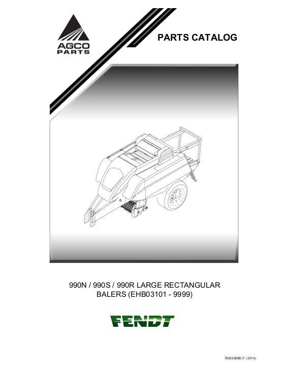 AGCO 990N 990S 990R LARGE RECTANGULAR BALER (EHB03101 - 9999) Parts Book 79035998B English