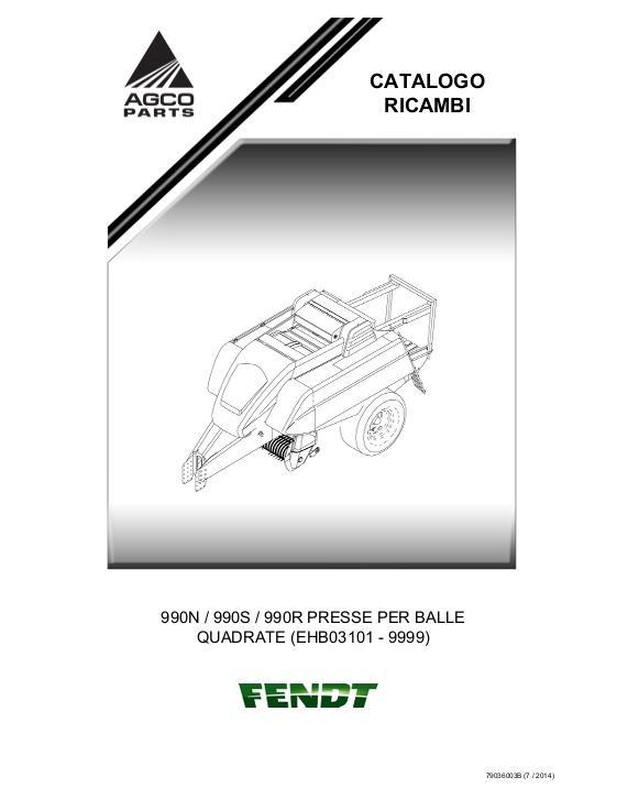 AGCO 990N 990S 990R LARGE RECTANGULAR BALER (EHB03101-9999) Parts Book 79036003B Italian