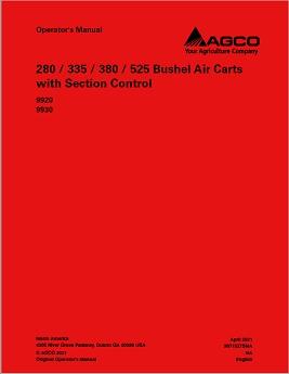 AGCO 9920 9930 Air Cart with Section Control Operator Manual 9971527SNA English