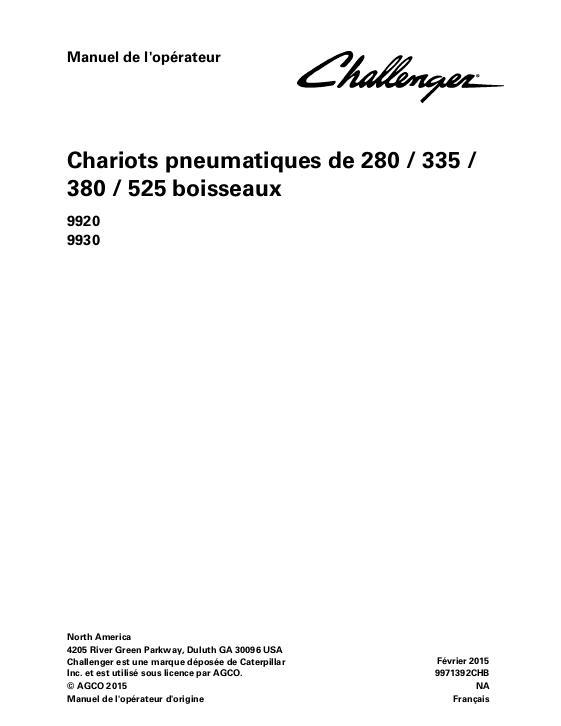 AGCO 9920 9930 Air Seed Cart Operator Manual 9971392CHB French 1 AGCO 9920 9930 Air Seed Cart Operator Manual 9971392CHB French