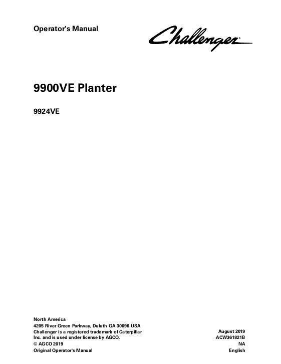 AGCO 9924VE Planter Operator Manual ACW361821B English 1 AGCO 9924VE Planter Operator Manual ACW361821B English