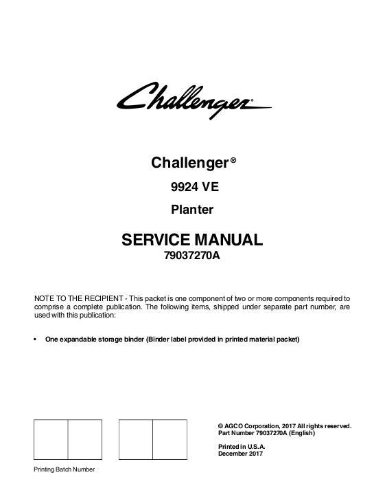 AGCO 9924VE Planter (packet) Service Manual 79037270A English