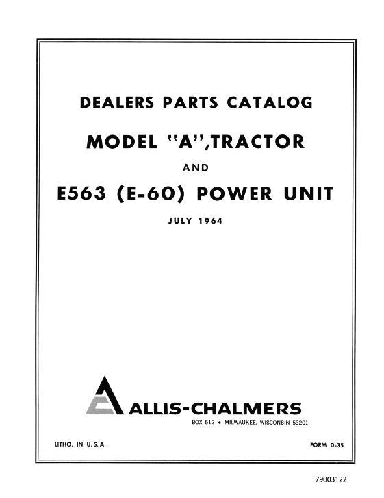 AGCO A Tractor E563 (E-60) Power Unit Parts Book 79003122 English
