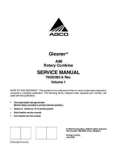 AGCO A86 Combine (packet) Service Manual 79032990A English