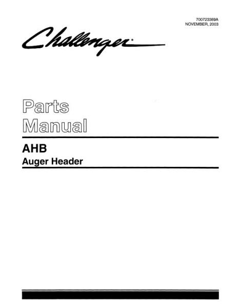 AGCO AHB Auger Header Parts Book 700723389A English