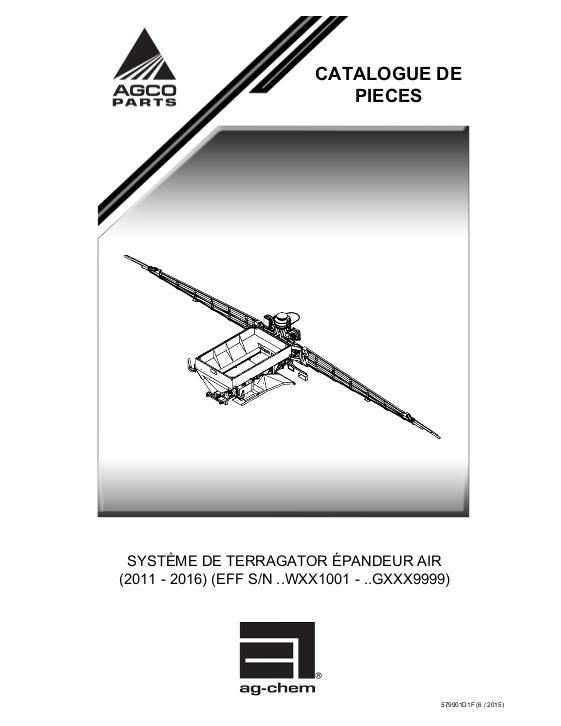 AGCO Air Spreader TerraGator (system, Wxx1001 - Gxxx9999, 2011 - 2016) Parts Book 579901D1G French