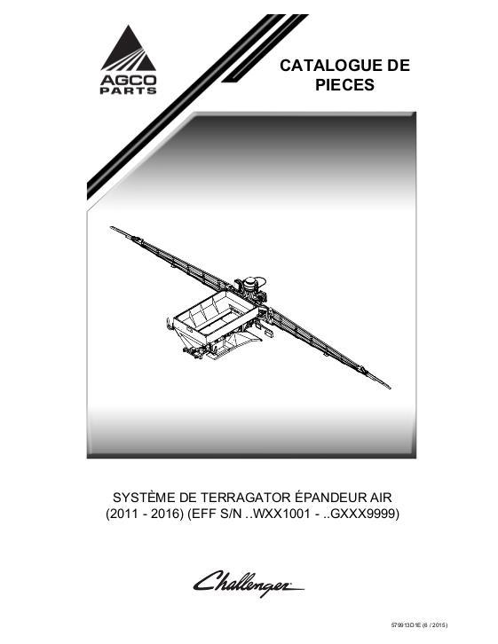 AGCO Air Spreader TerraGator (system, Wxx1001 - Gxxx9999, 2011 - 2016) Parts Book 579913D1E French