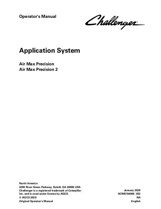 AGCO AirMax Precision Precision 2 TerraGator (system, eff Kxxx1001) Operator Manual ACW8784060 English 1 AGCO AirMax Precision Precision 2 TerraGator (system, eff Kxxx1001) Operator Manual ACW8784060 English
